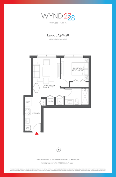 W28 - 1BR 1BA_539 SF at WYND 27 & WYND 28, Miami, 33127